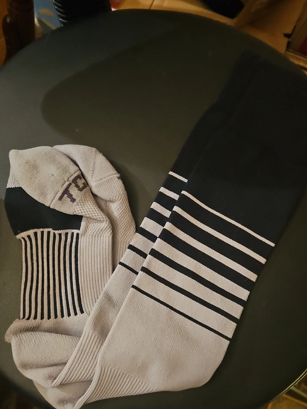 Men's Athletic Crew Socks - Gray with Black Stripes